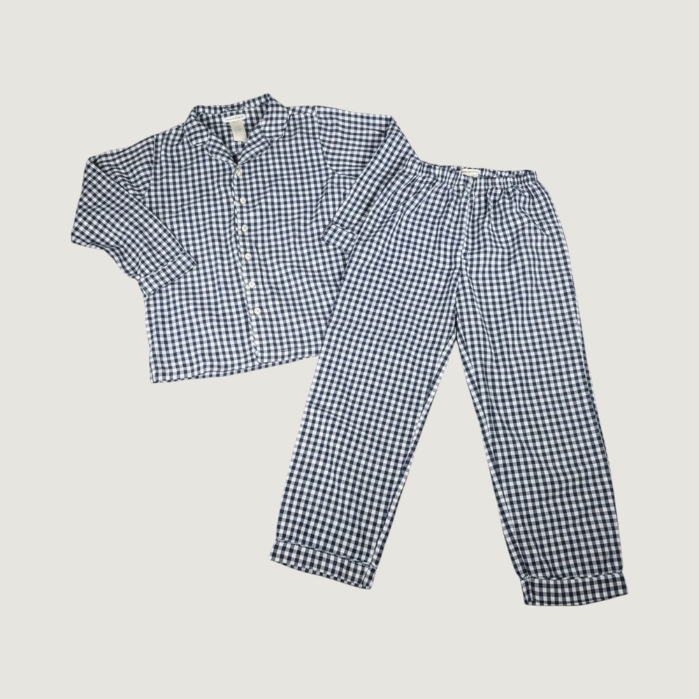Pottery Barn Kids Navy Blue Gingham Check Pajama Set Size 10 Long Sleeve 2pc